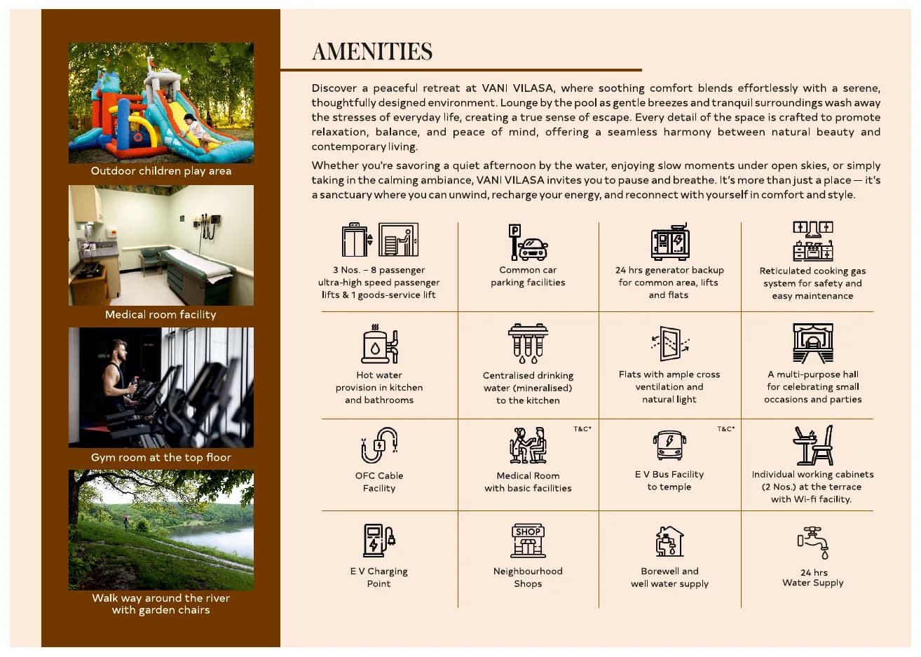 Amenities preview from the Vani Vilasa brochure