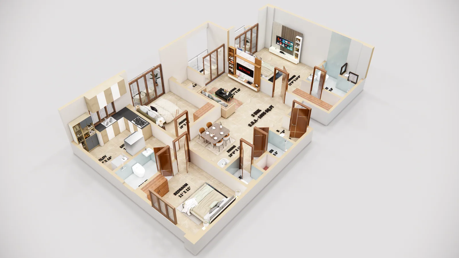 3 BHK residence floor plan at Vani Vilasa