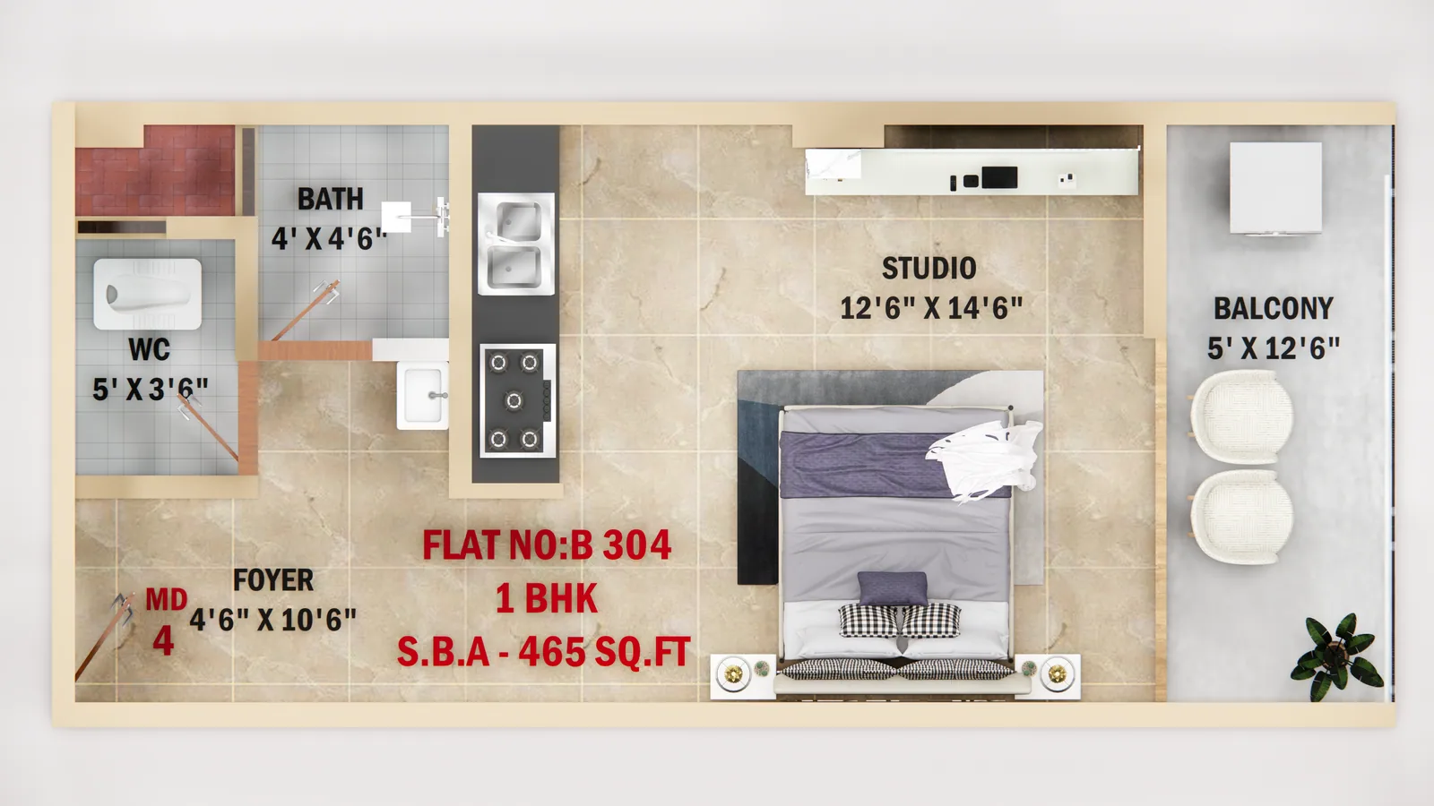 Floor plan preview for the Studio residence